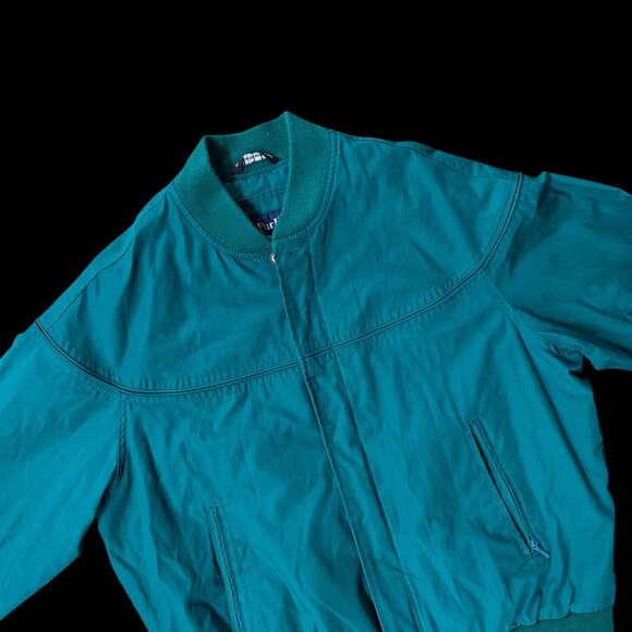 Vintage Bomber Jacket Par Four 1990s Teal Size Large Zip Up Pockets Retro - Picture 1 of 10